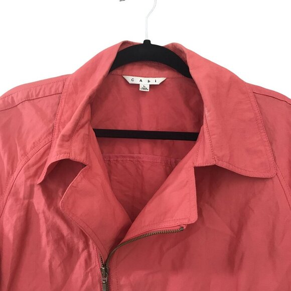 Cabi Coral Zip Front Lightweight Cropped Moto Jacket L Roll Tab Sleeves Pocket - Picture 8 of 10